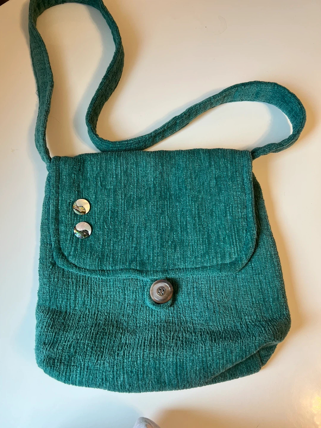 Teal Textured Crossbody Bag with Button Closure