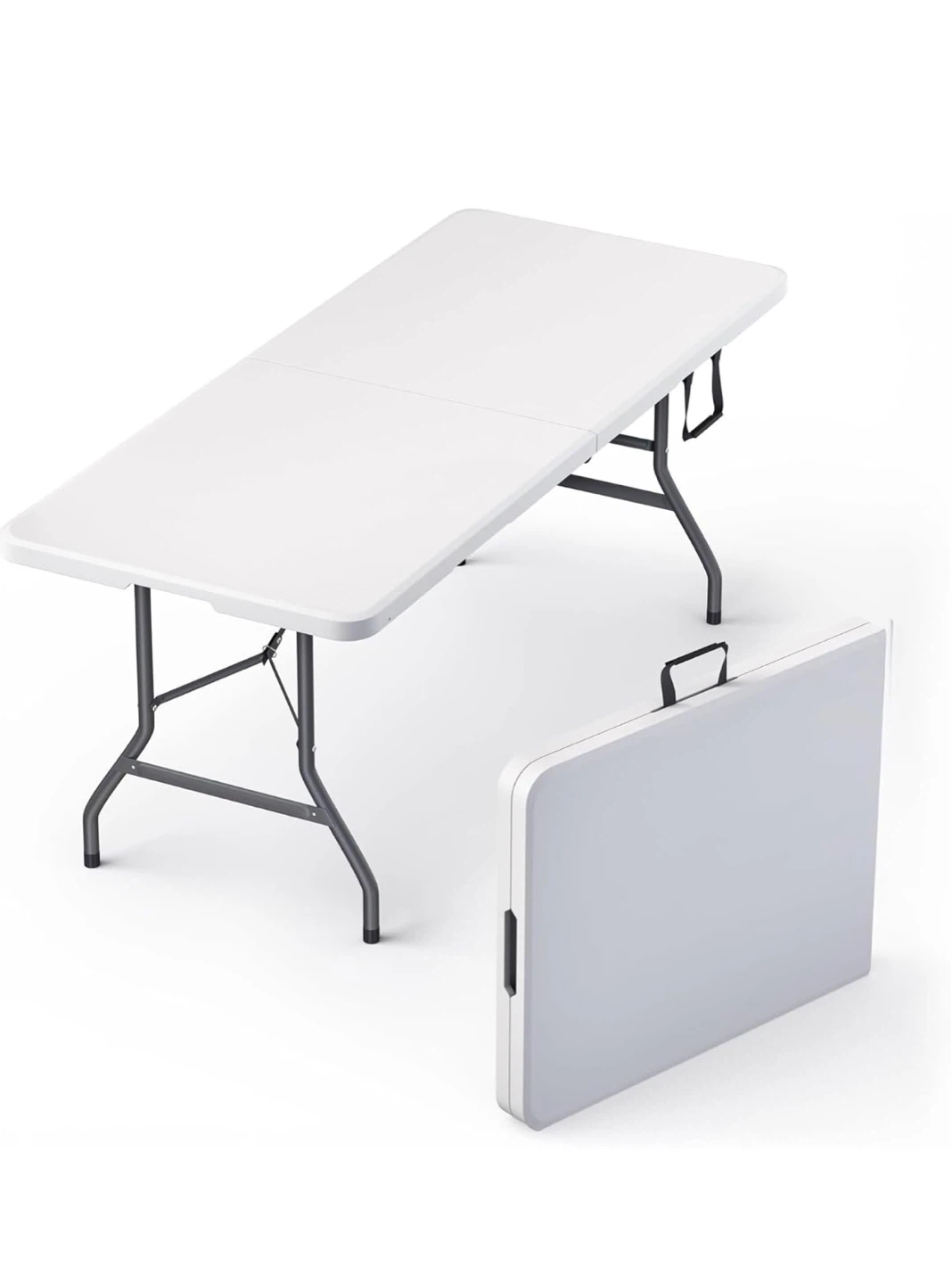 Set of 4 Black Folding Chairs and 1 White Folding Table - photo 2