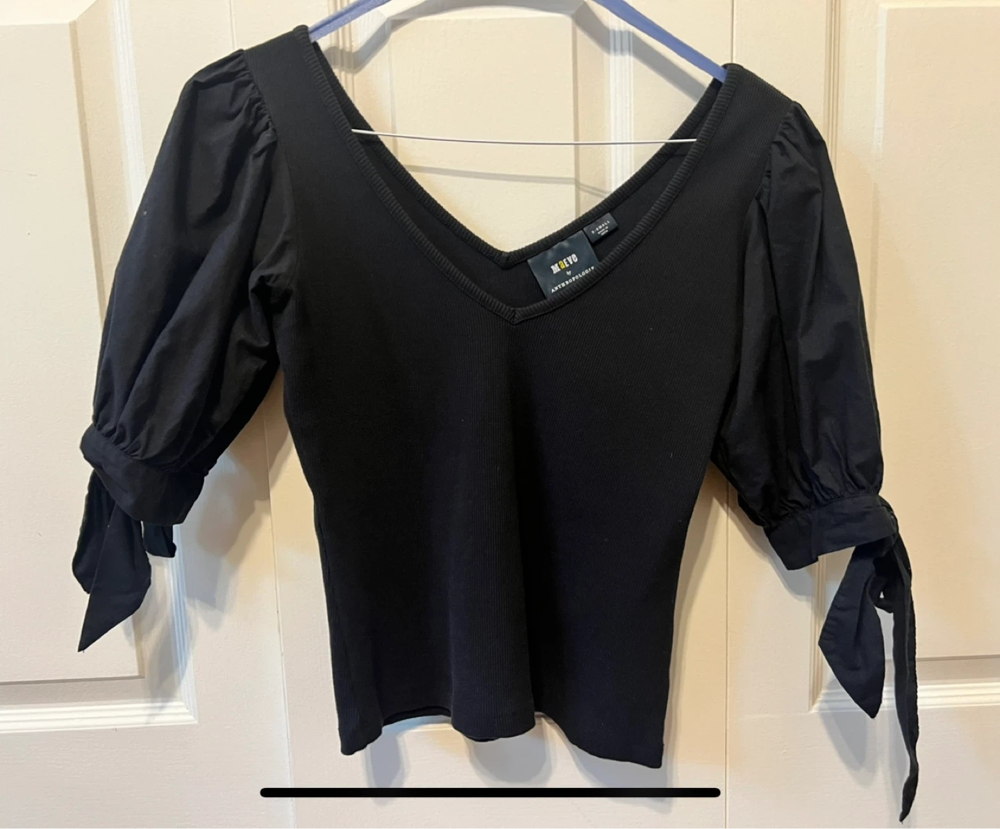Maeve by Anthropologie Black Puff Sleeve Top