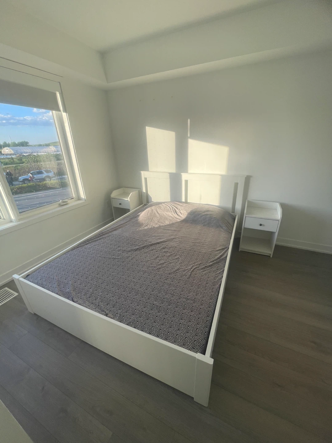 White Queen Bed Frame with Two Nightstands