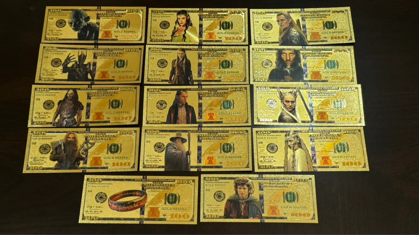 The Lord of the Rings Gold Foil $100 Bills - Set of 14