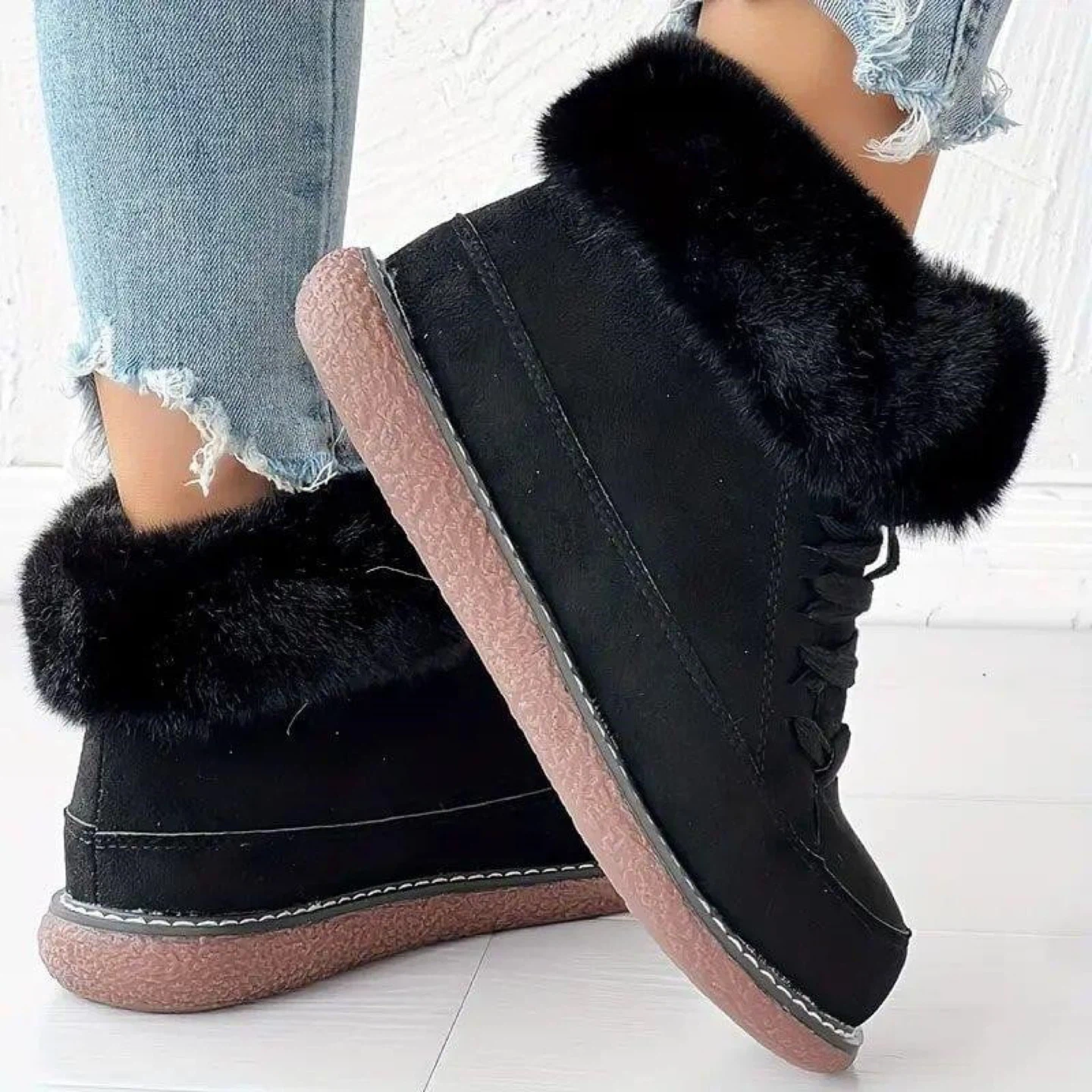 Black Fur Lined Winter Boots - photo 2
