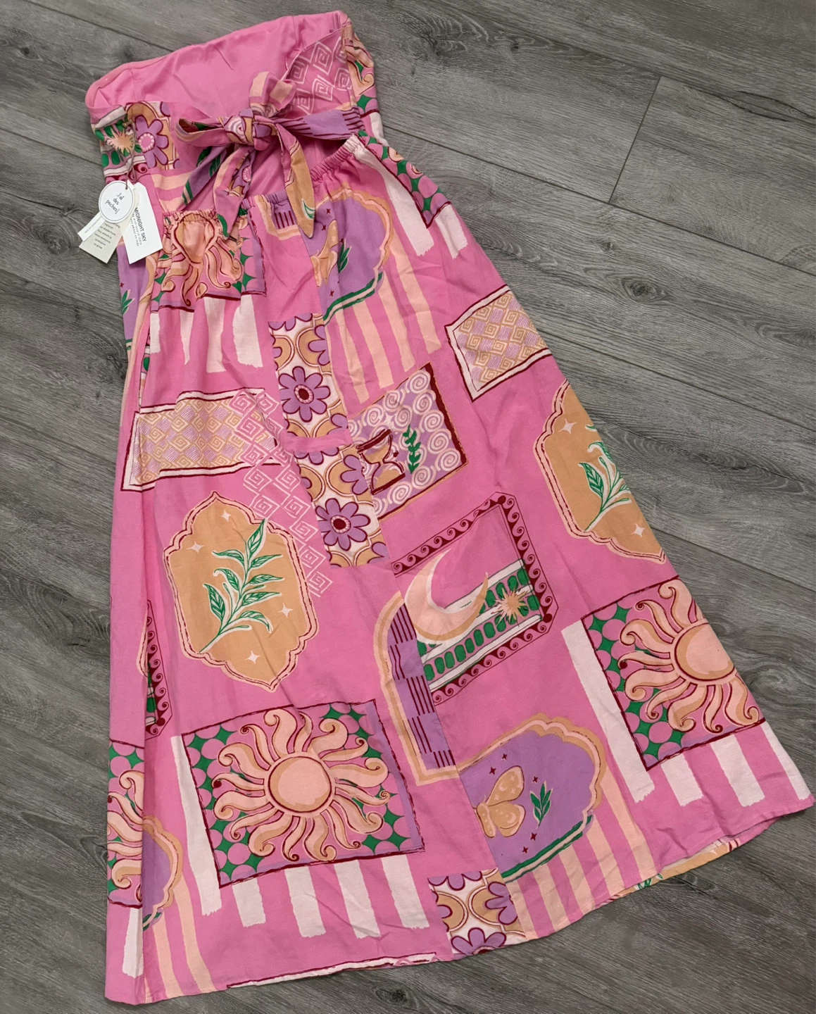 Midnight Sky Pink Sun Moon Butterfly Strapless Maxi Dress - photo 3