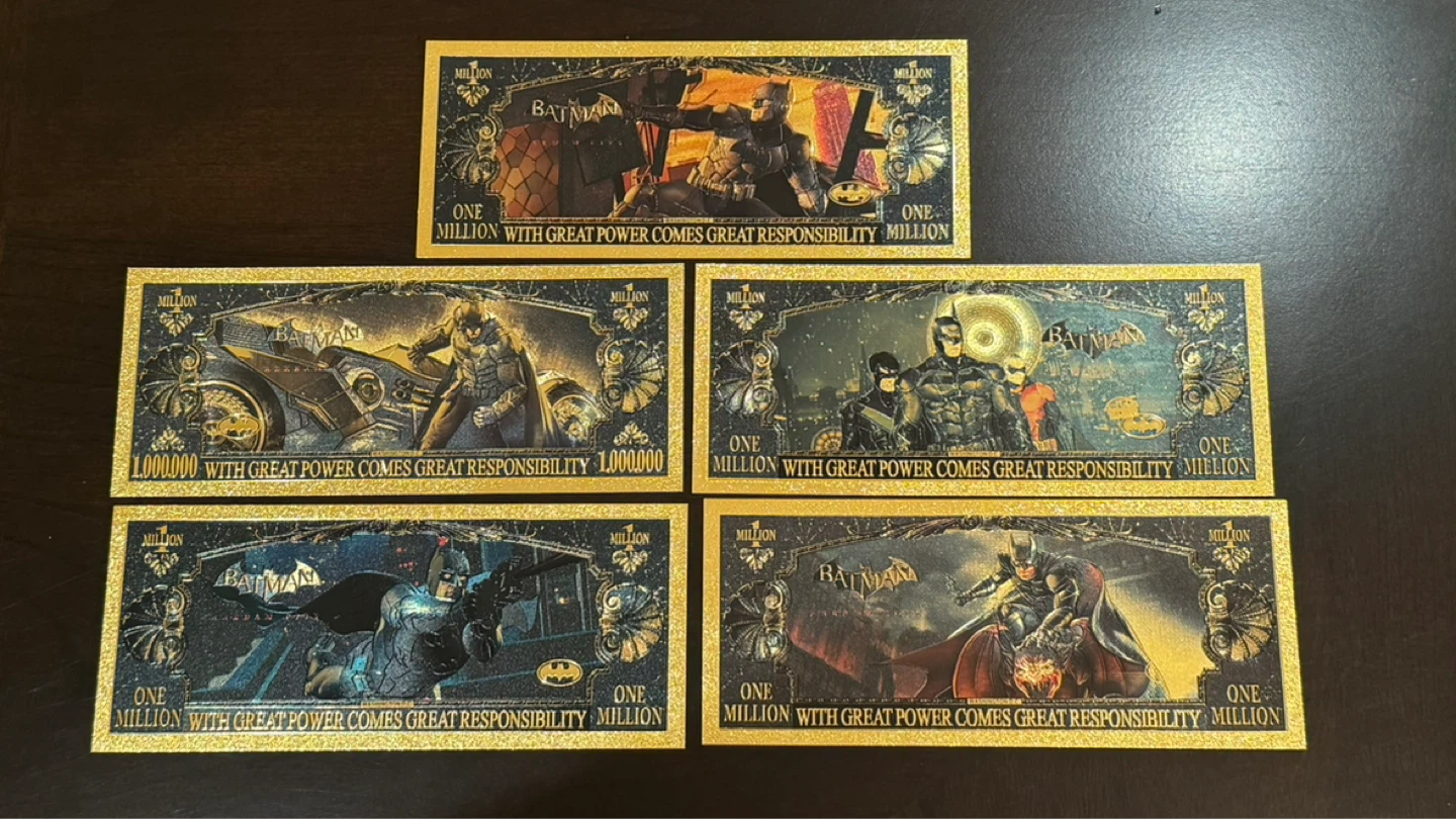Collection of 5 Batman Gold foil Million Dollar Bills