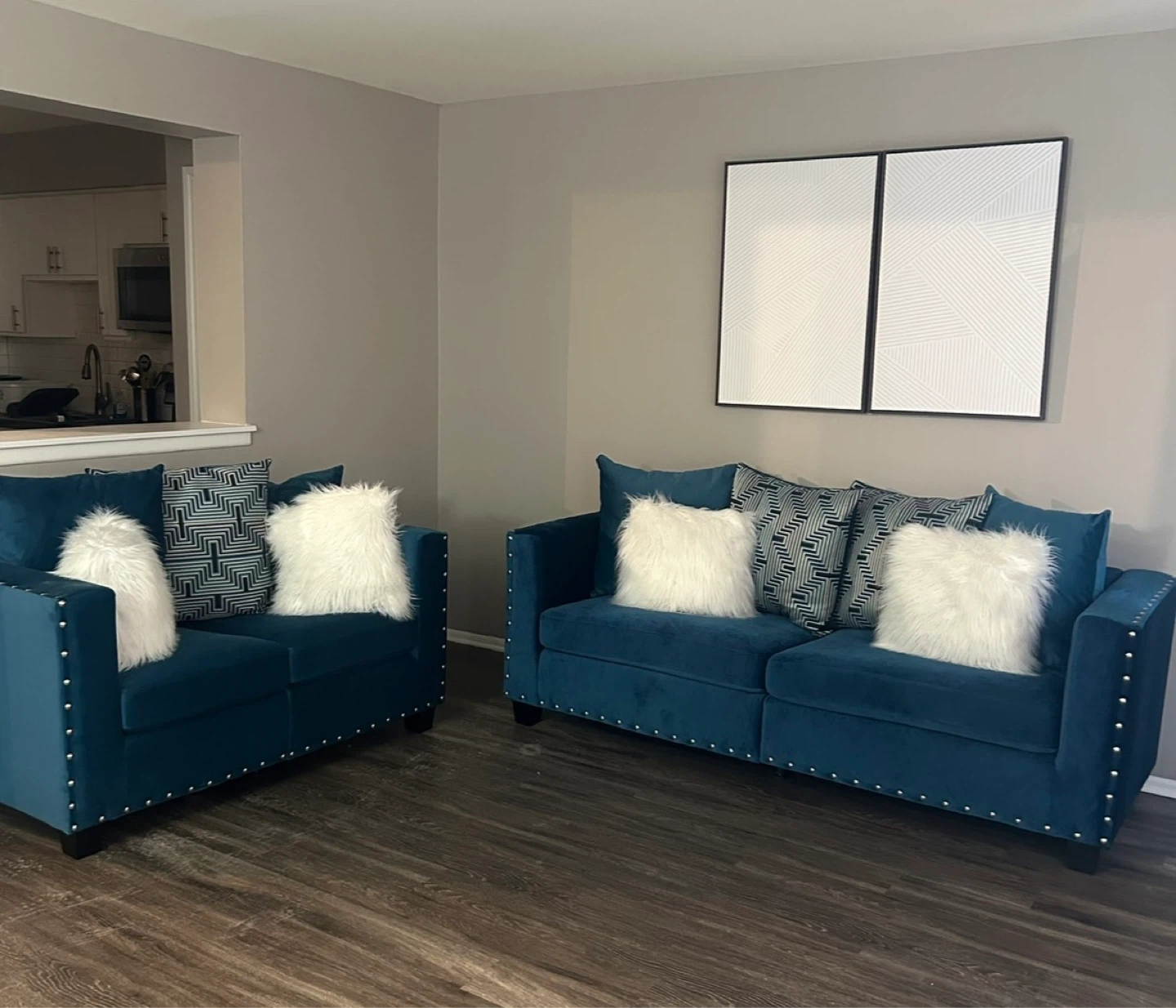 Teal Velvet Sofa and Loveseat Set