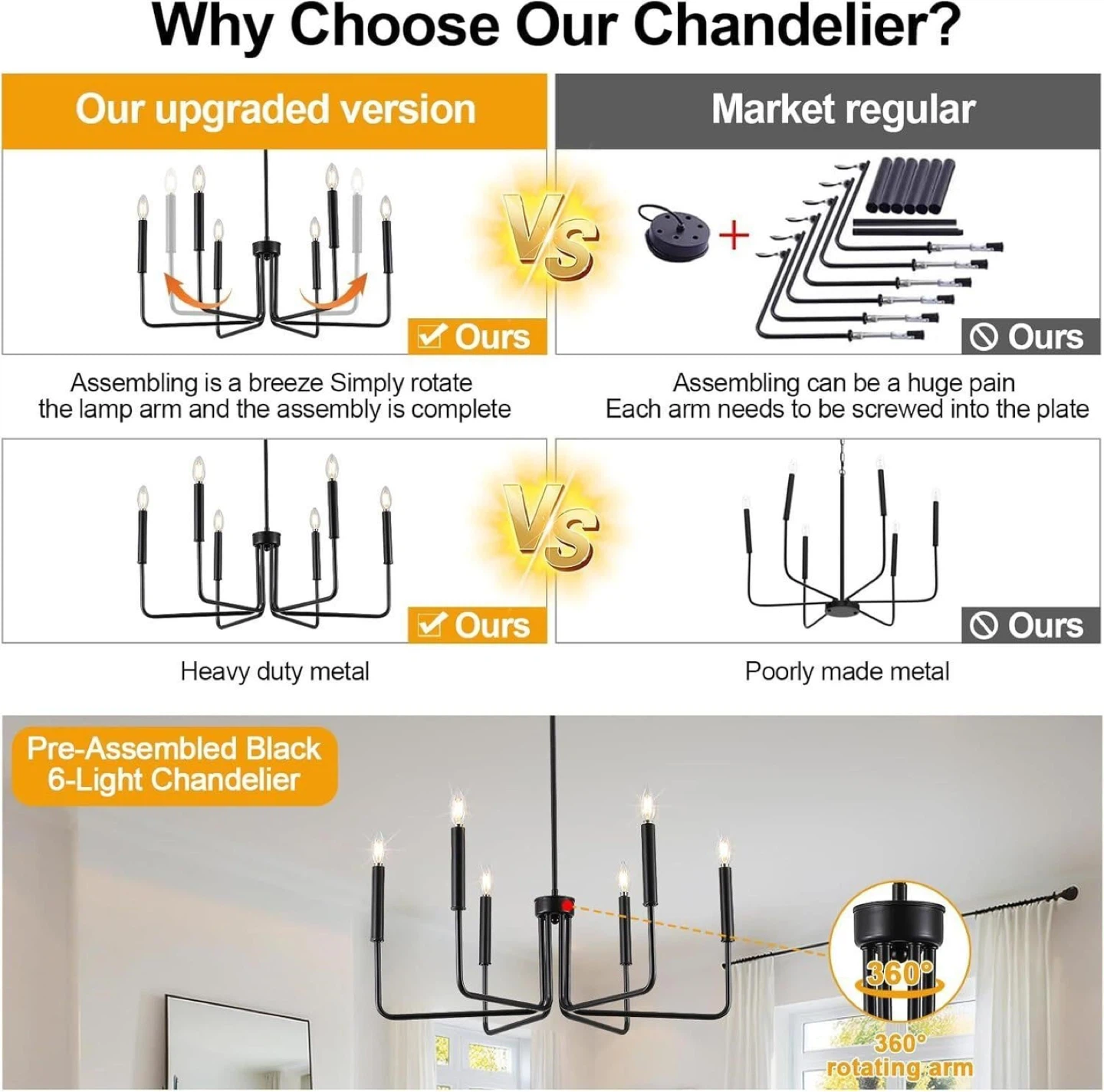 Black 6-Light Chandelier - photo 2