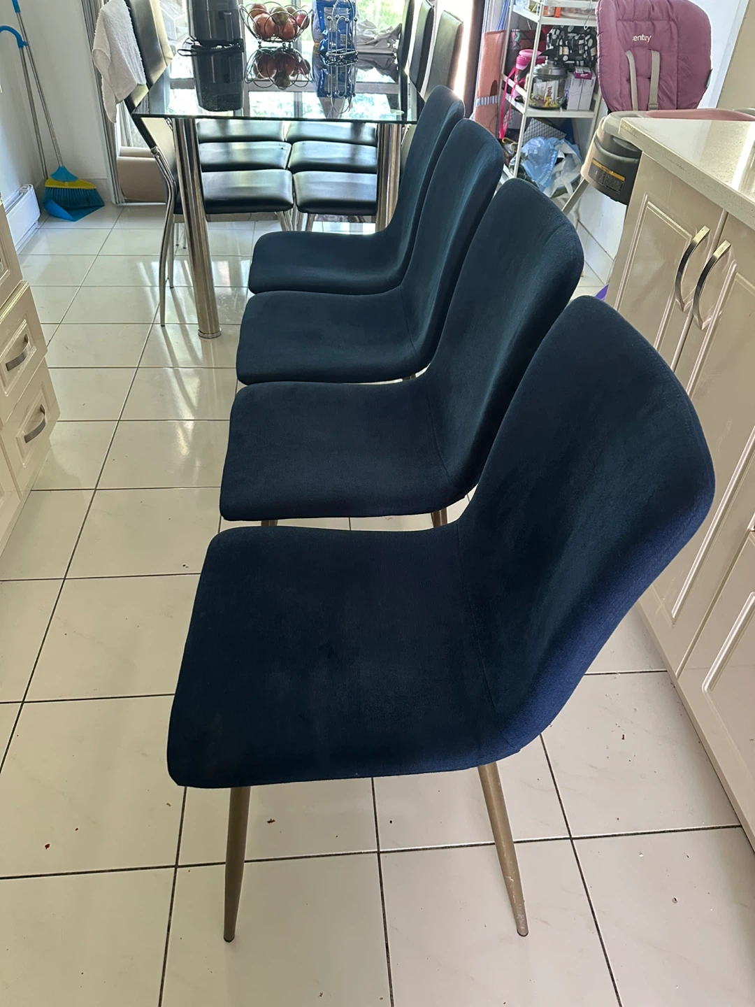 Set of 4 Navy Blue Velvet Dining Chairs - photo 3