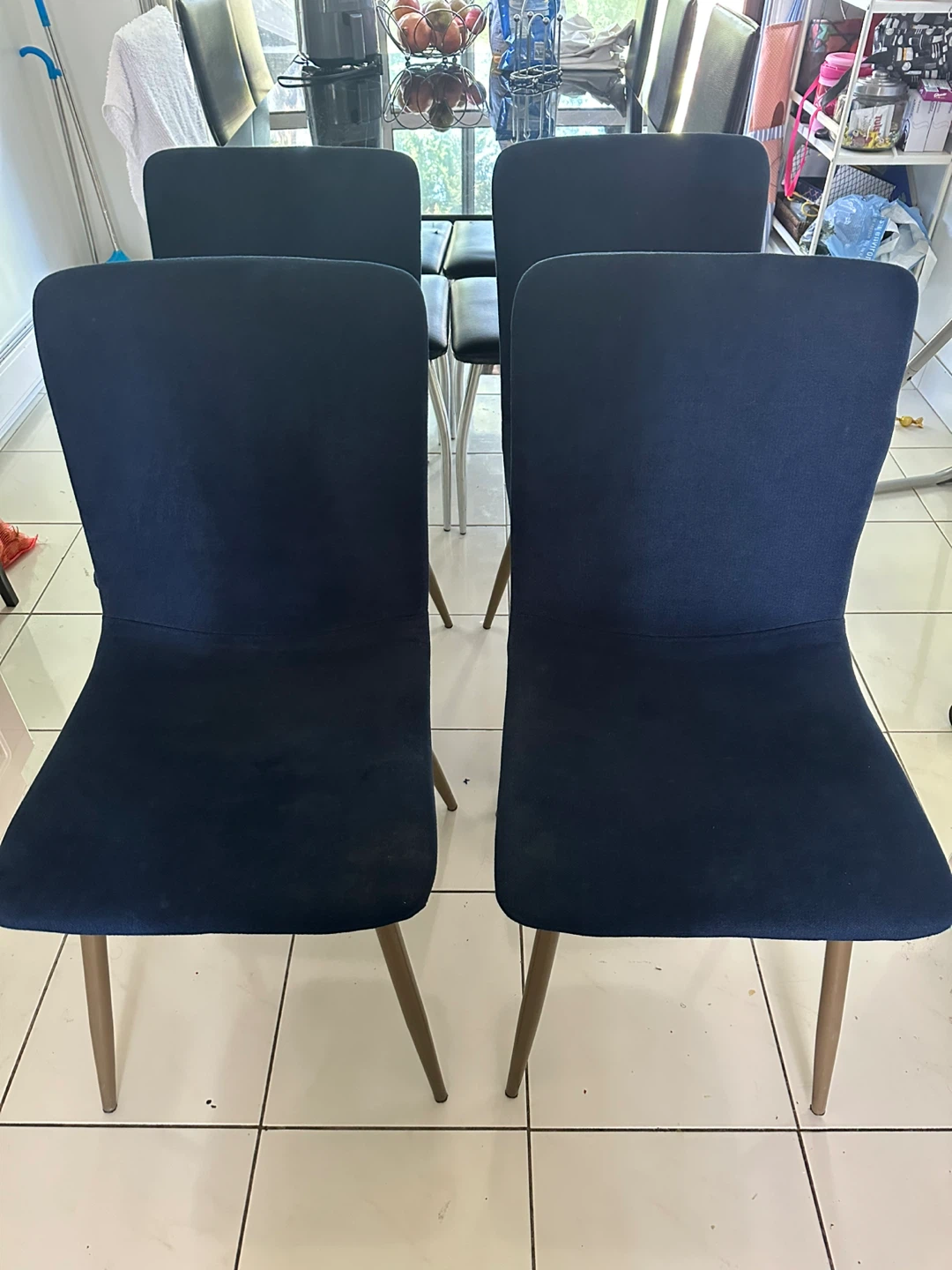 Set of 4 Navy Blue Velvet Dining Chairs