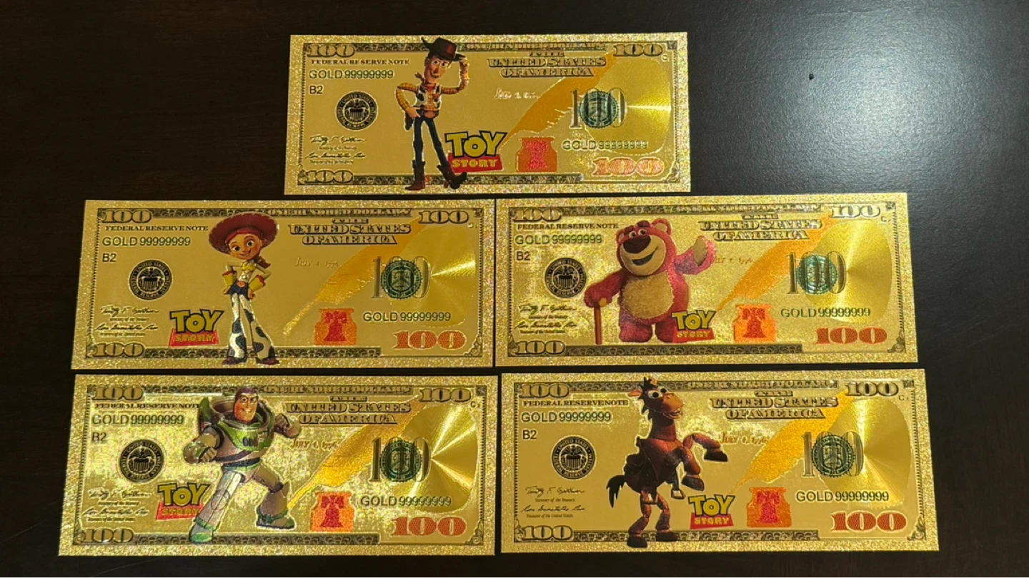 Toy Story 24K Gold Foil Novelty $100 Bills (Set of 5)