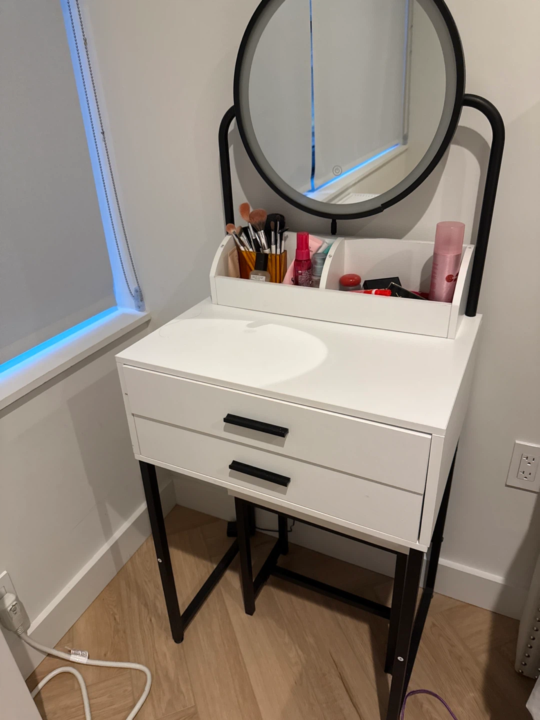 White Vanity Table with Mirror and Drawers