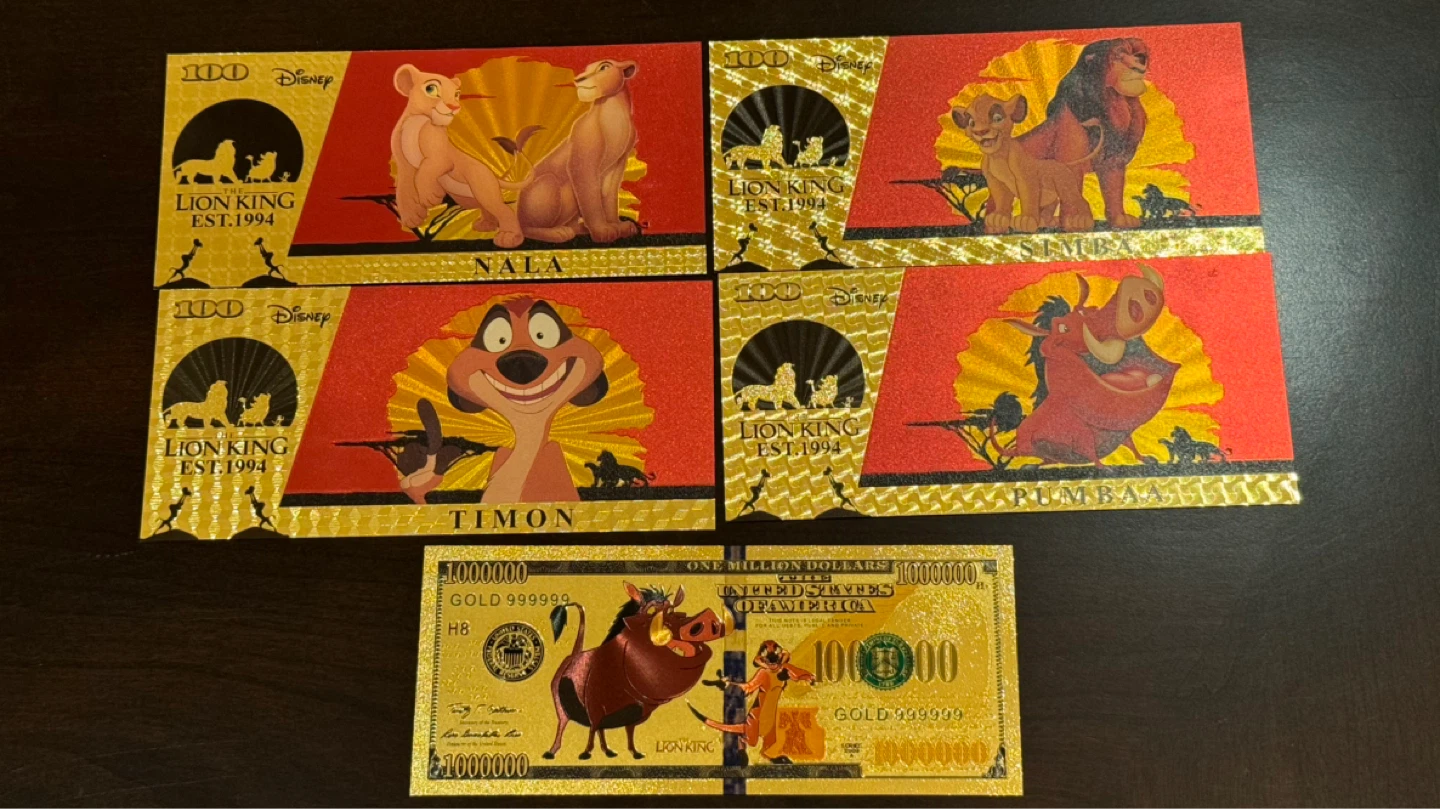 Disney The Lion King Collectible Gold Foil Bills - Set of 5