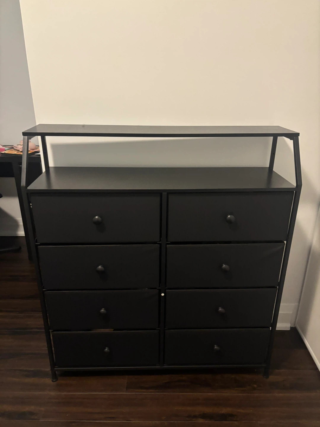 Black 8-Drawer Dresser with Top Shelf