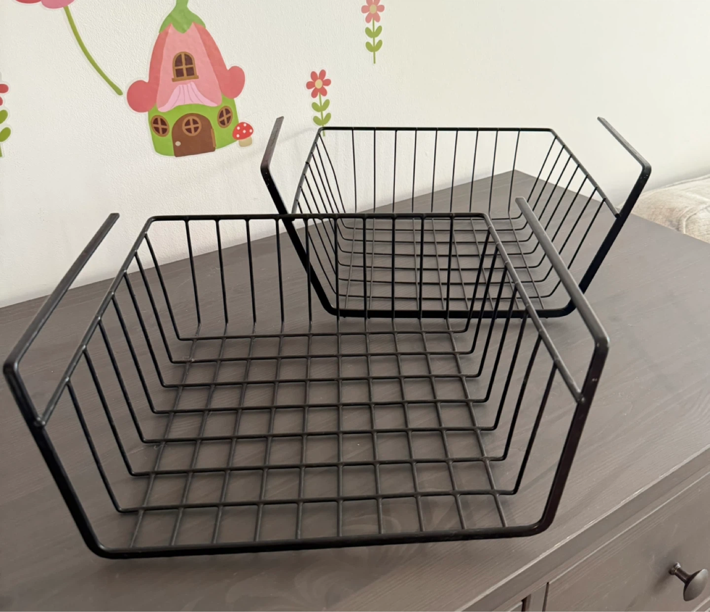 Set of 2 Black Wire Storage Baskets