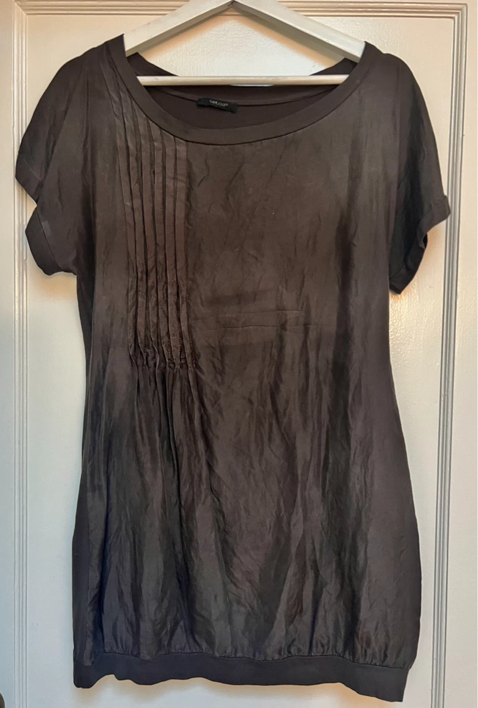 Italian Brown Short Sleeve Pleated long Top