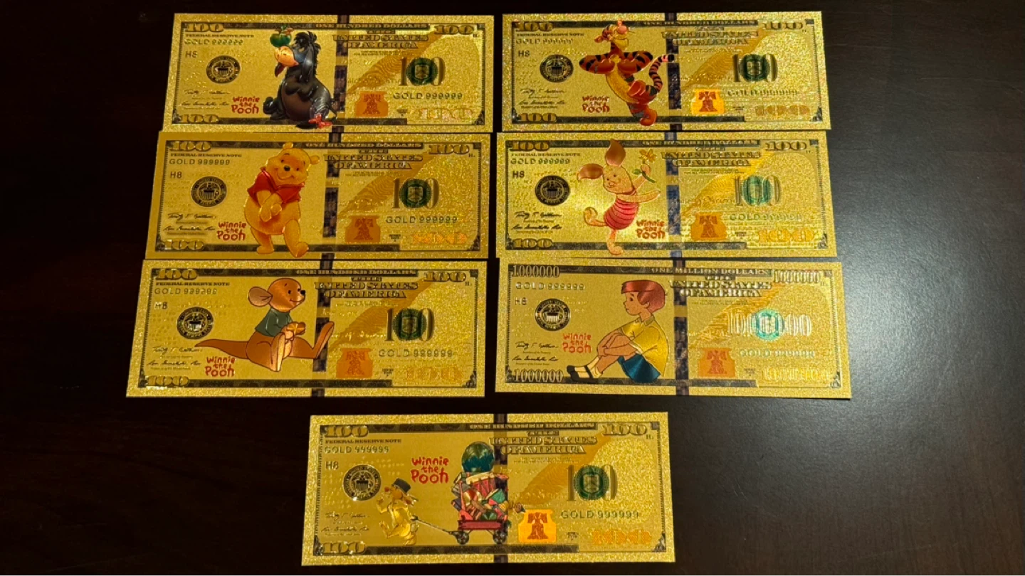 Winnie the Pooh Gold foil Bills set of 7