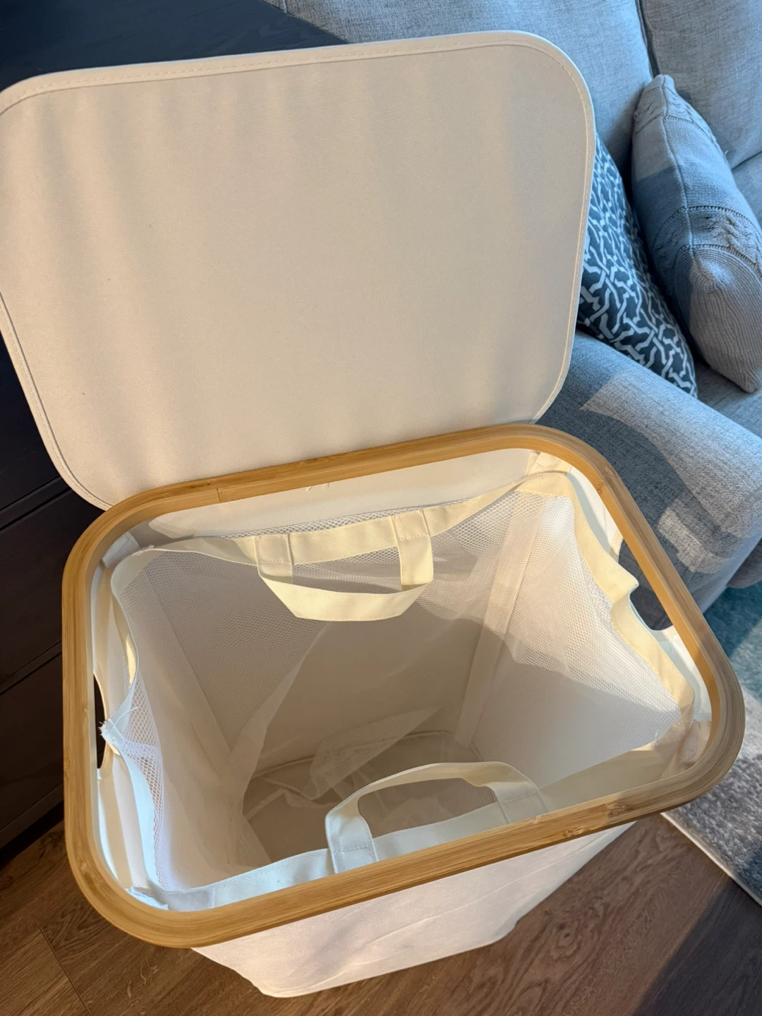 White Laundry Hamper with Bamboo Lid - photo 2