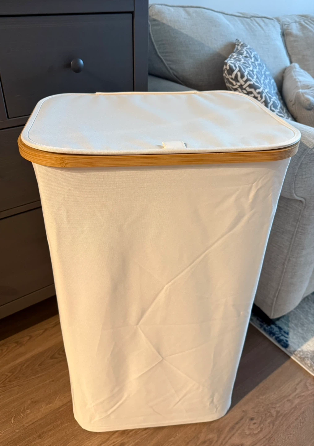 White Laundry Hamper with Bamboo Lid