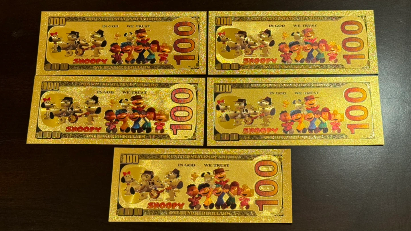 5 Pack Snoopy Gold Foil $100 Bills - photo 2