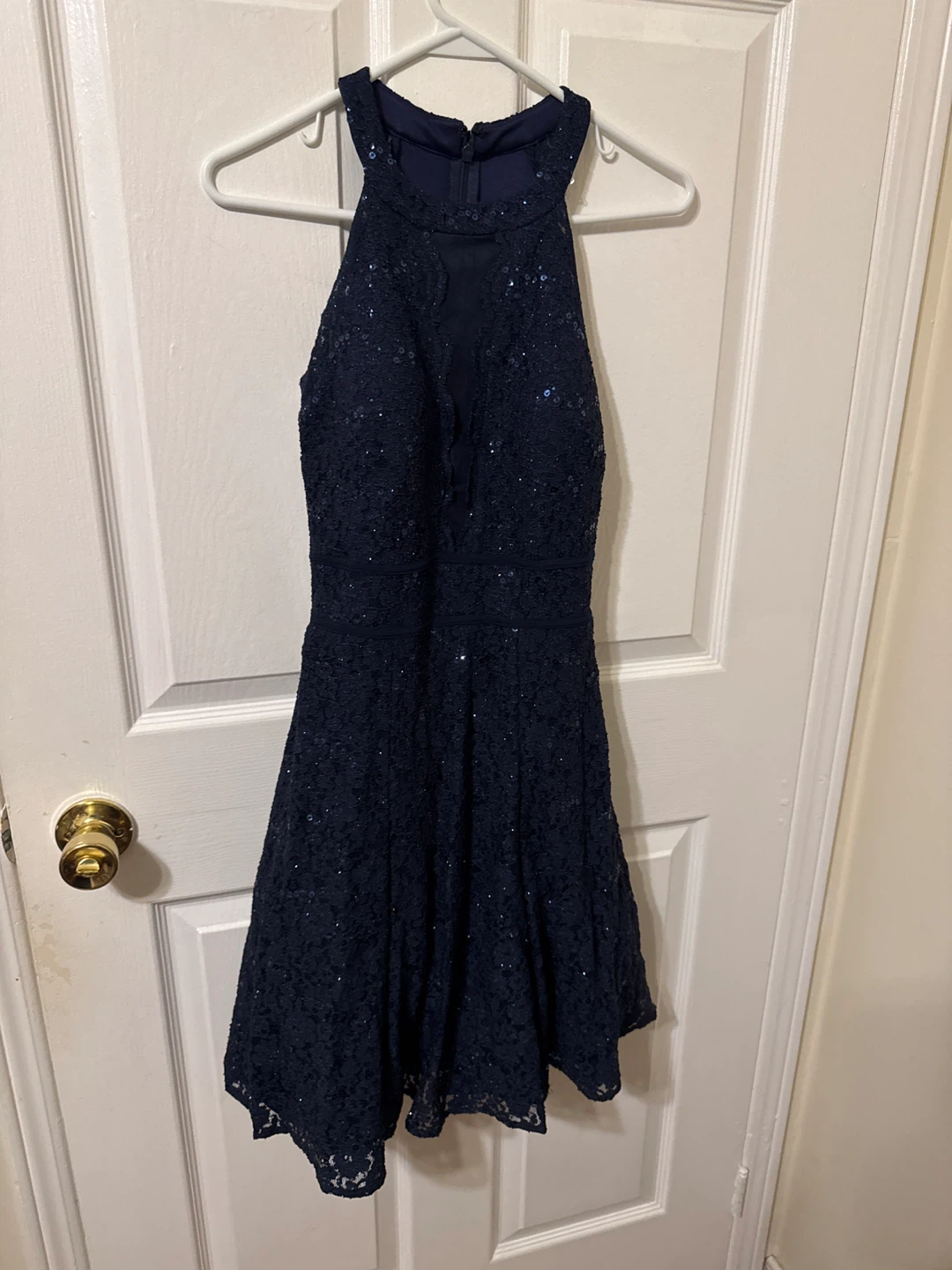 Navy Blue Sequin Lace Dress