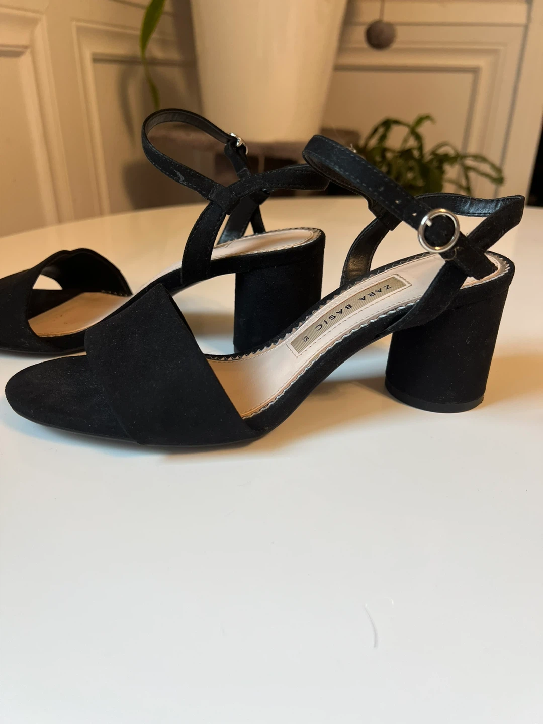 Zara Basic Black Suede Block Heels - Size 35
