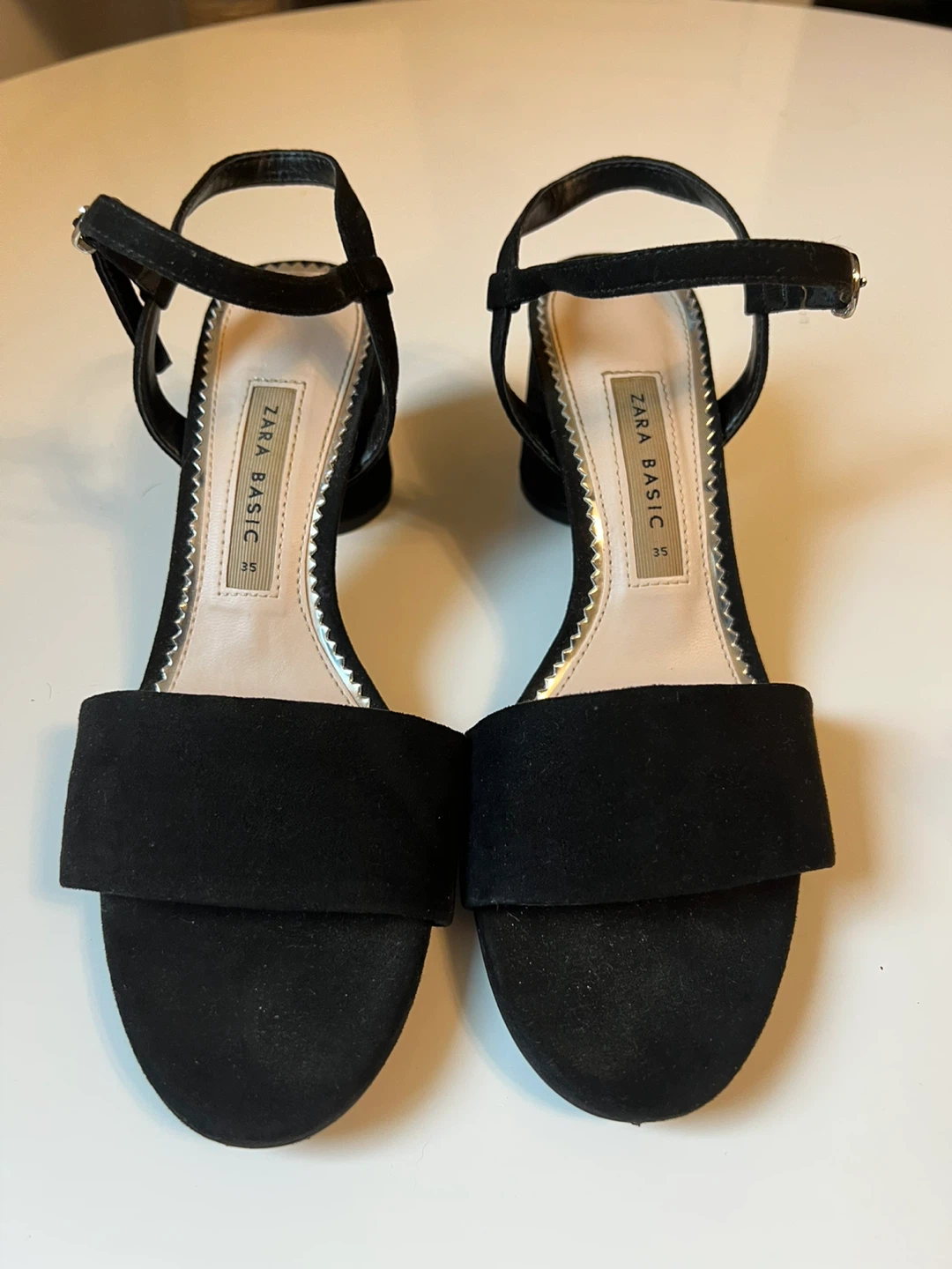 Zara Basic Black Suede Block Heels - Size 35 - photo 2