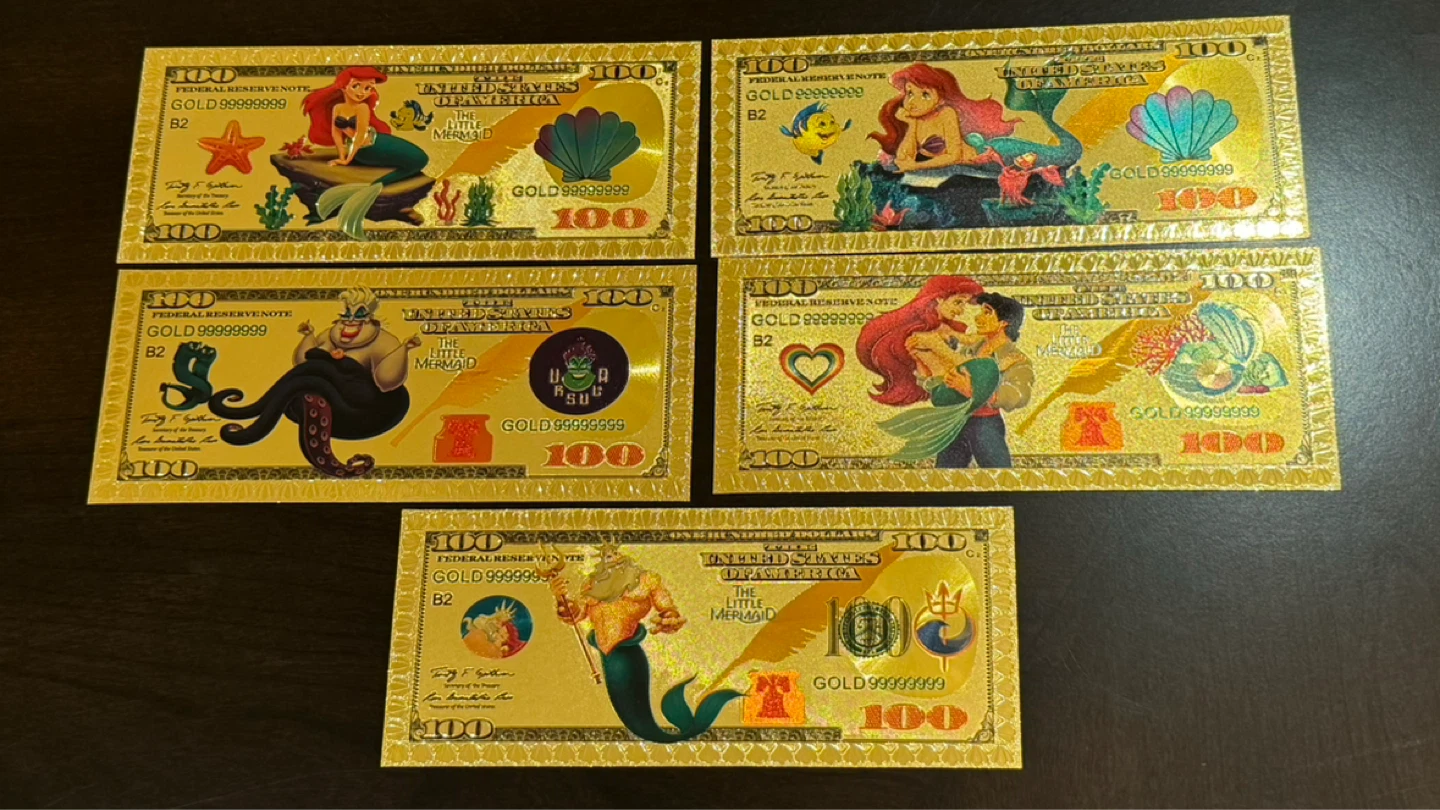 The Little Mermaid Gold Foil Bills - 5 Pack