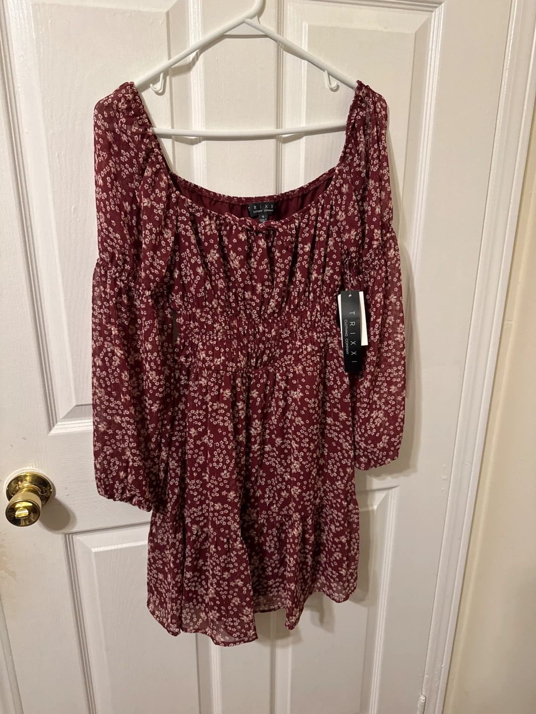 TRIFANI Floral Print Smocked Waist Mini Dress