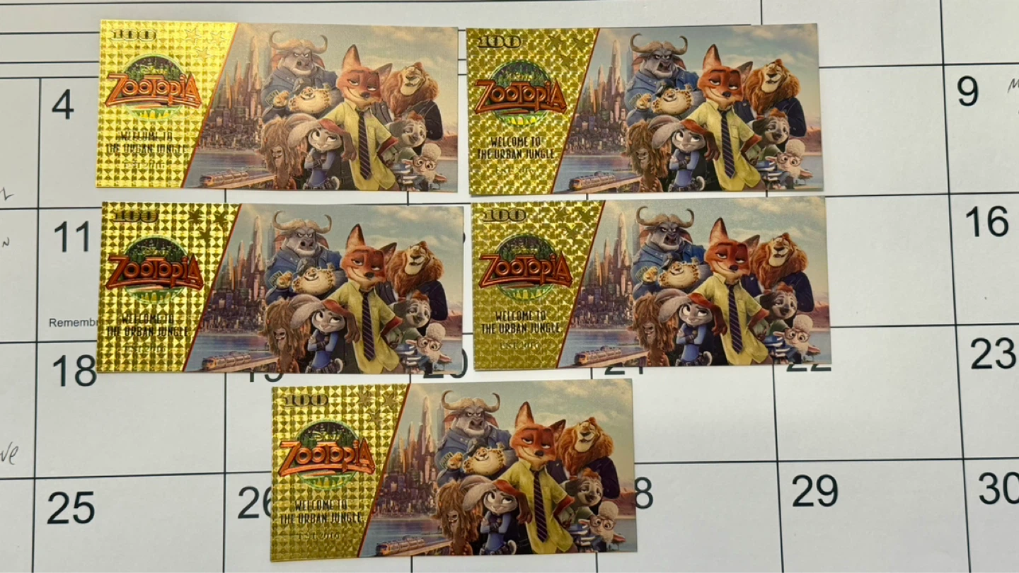 Zootopia collectible Gold Foil notes set of 5