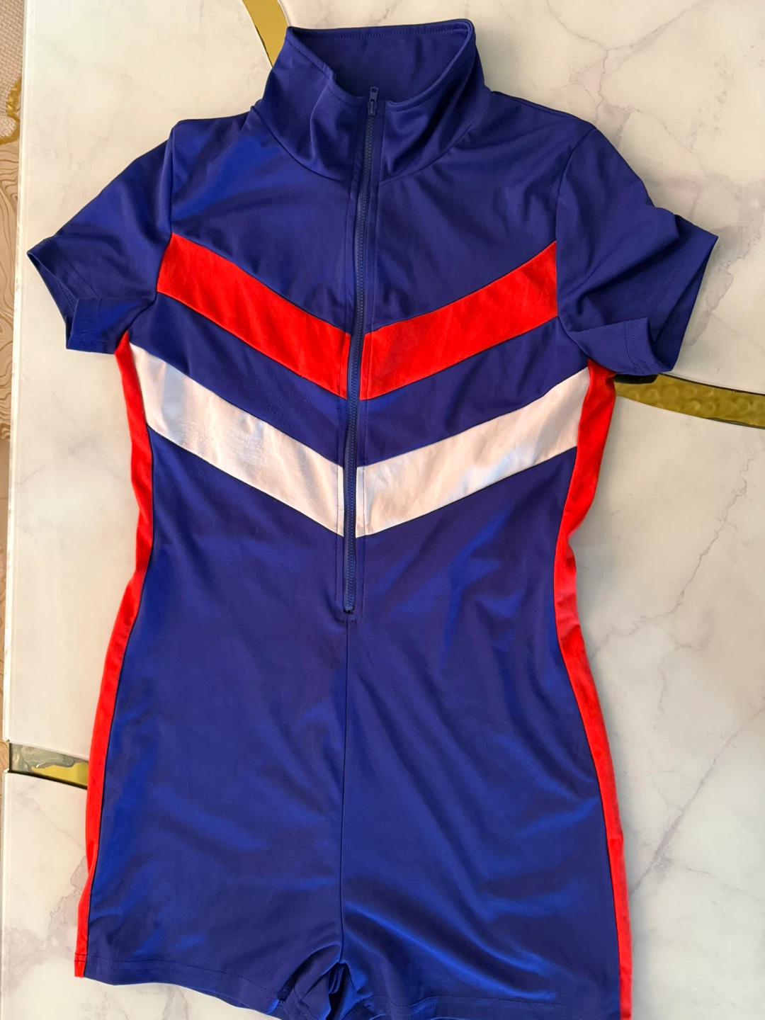 Retro Blue and Red Athletic Bodysuit