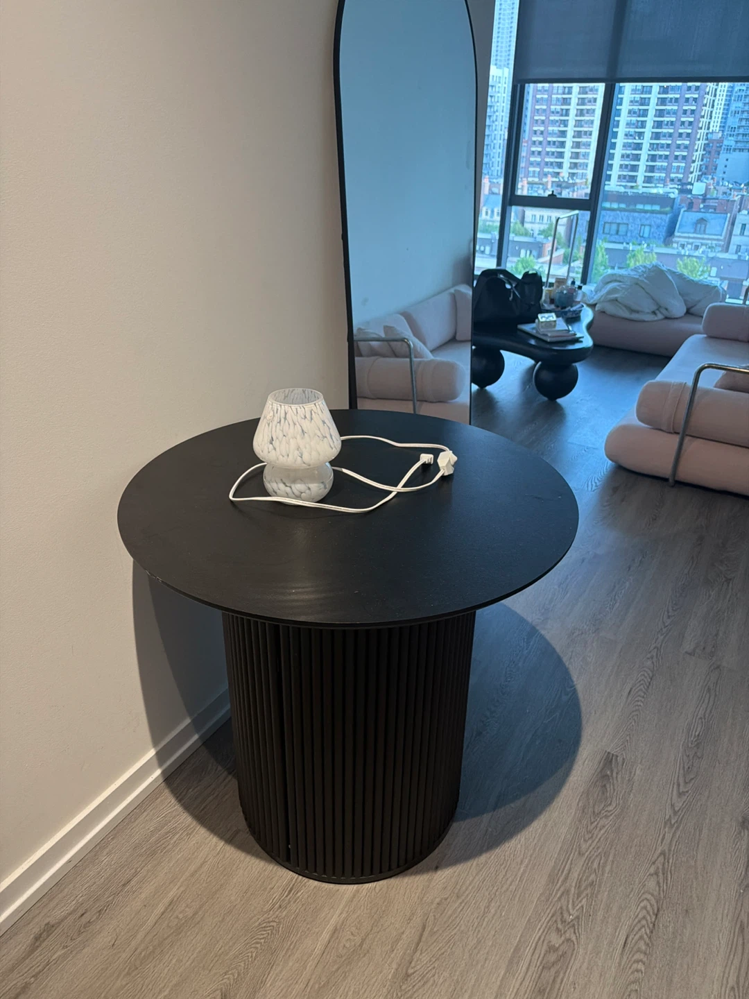 Dining Table and Mushroom Lamp with White Swirl Glass