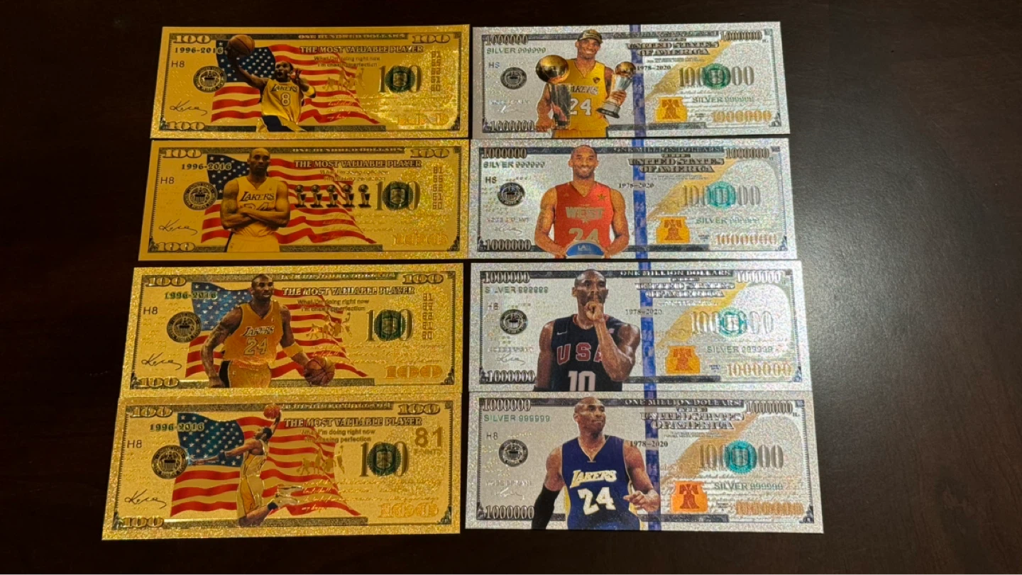 Kobe Bryant 8 Gold and Silver Novelty Foil Bills