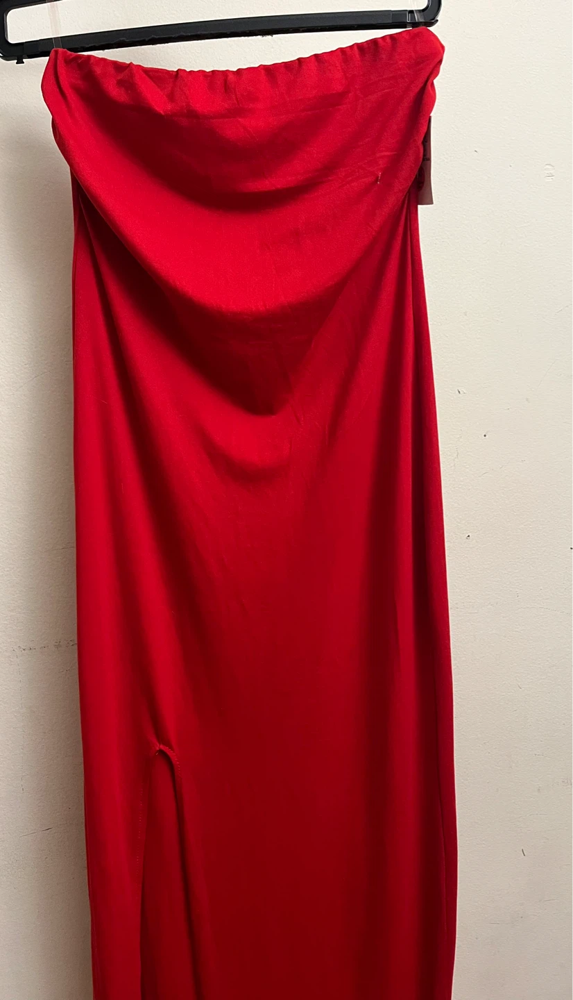 Heart & Hips Red Strapless Maxi Dress with Slit - Size M