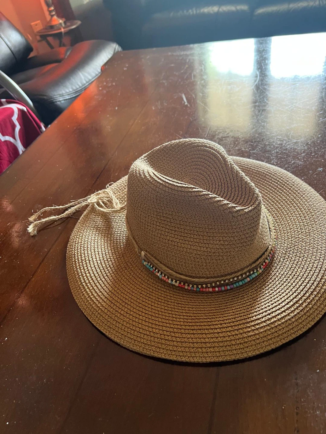 Woven Sun Hat with Beaded Band