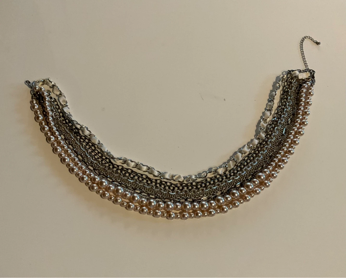Vintage Multi-strand Blush Pearl and Silver Chain Necklace - photo 2