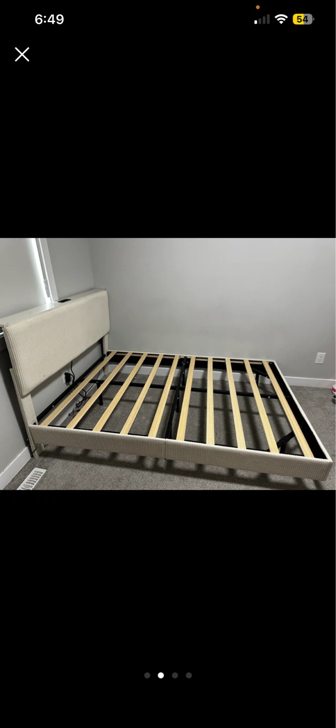 Like New Beige Full Bed Frame w/ LED + Charging Station - photo 4