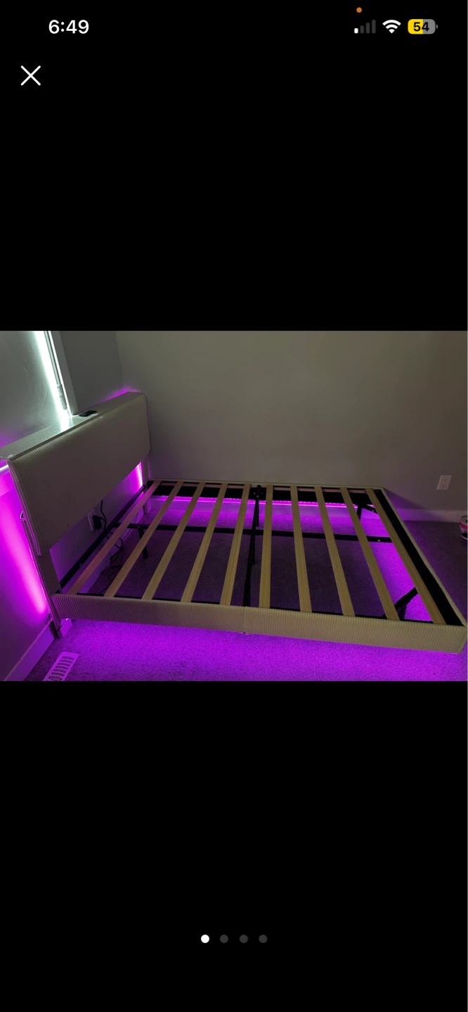 Like New Beige Full Bed Frame w/ LED + Charging Station - photo 3