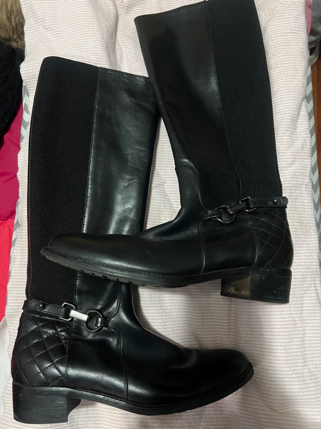 Black Leather Knee-High Boots Size 8 - photo 3