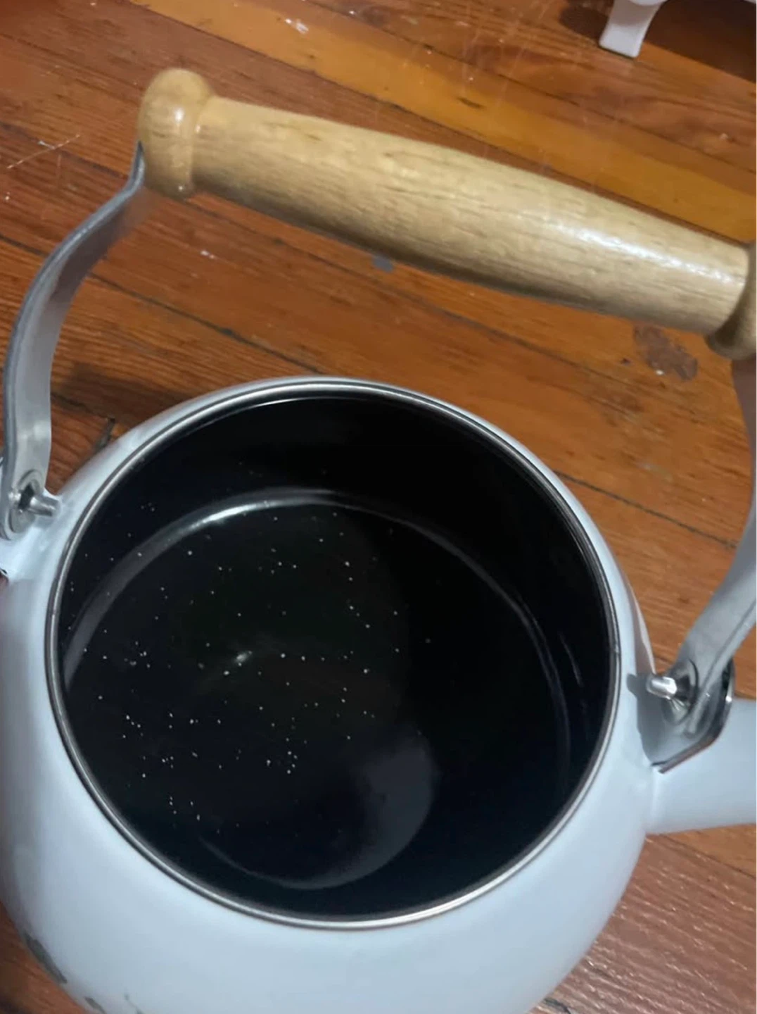 White Enamel Kettle with Wood Handle - photo 2