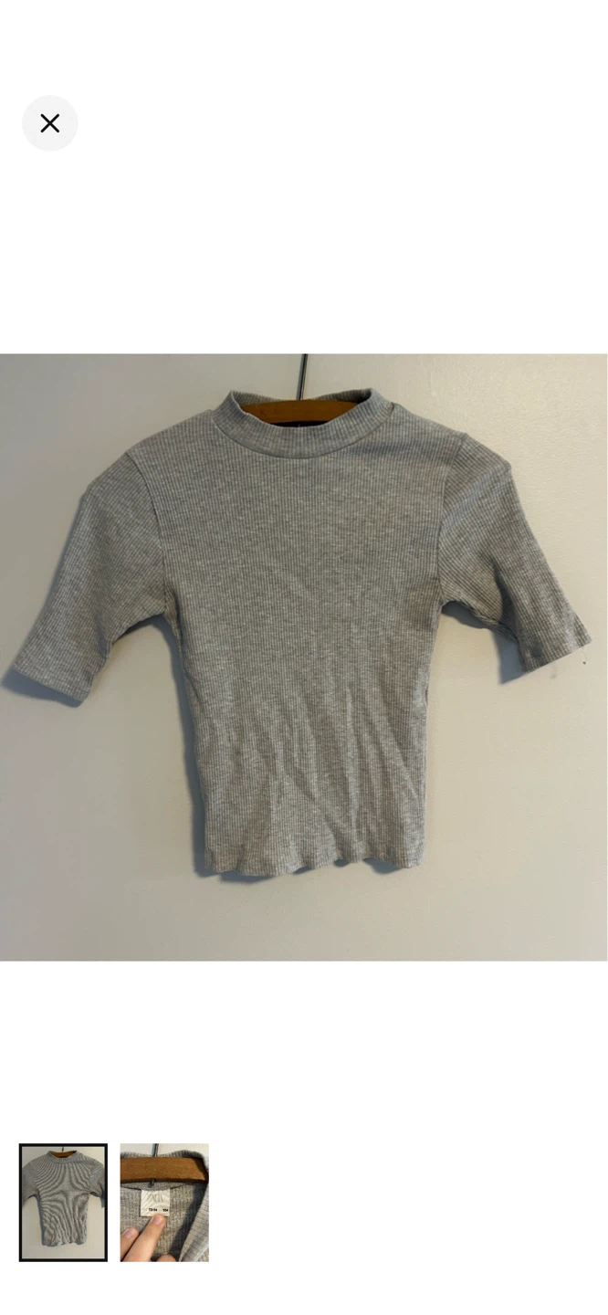 ZARA Grey Ribbed Mock Neck Top - Size 13-14 Years