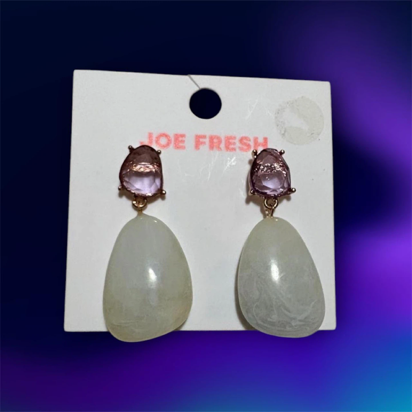 Joe Fresh Dangle Earrings with Purple and White Stones - photo 2
