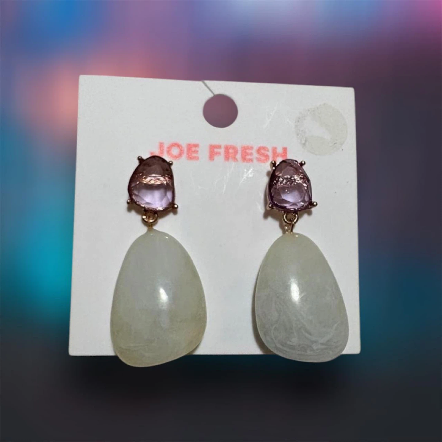 Joe Fresh Dangle Earrings with Purple and White Stones