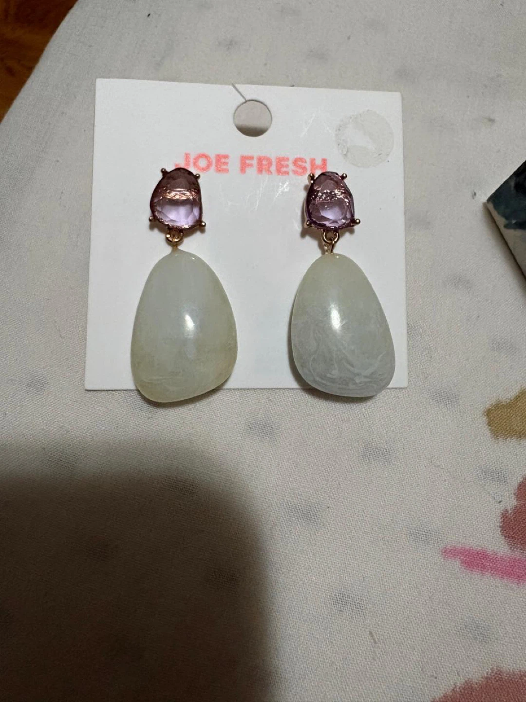 Joe Fresh Dangle Earrings with Purple and White Stones - photo 4