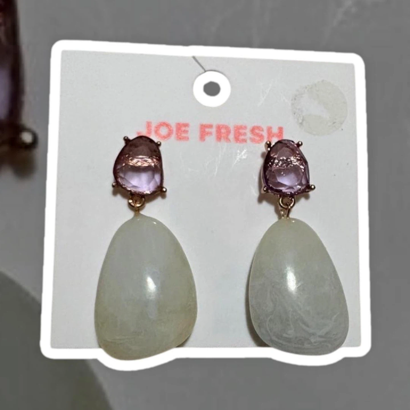 Joe Fresh Dangle Earrings with Purple and White Stones - photo 3
