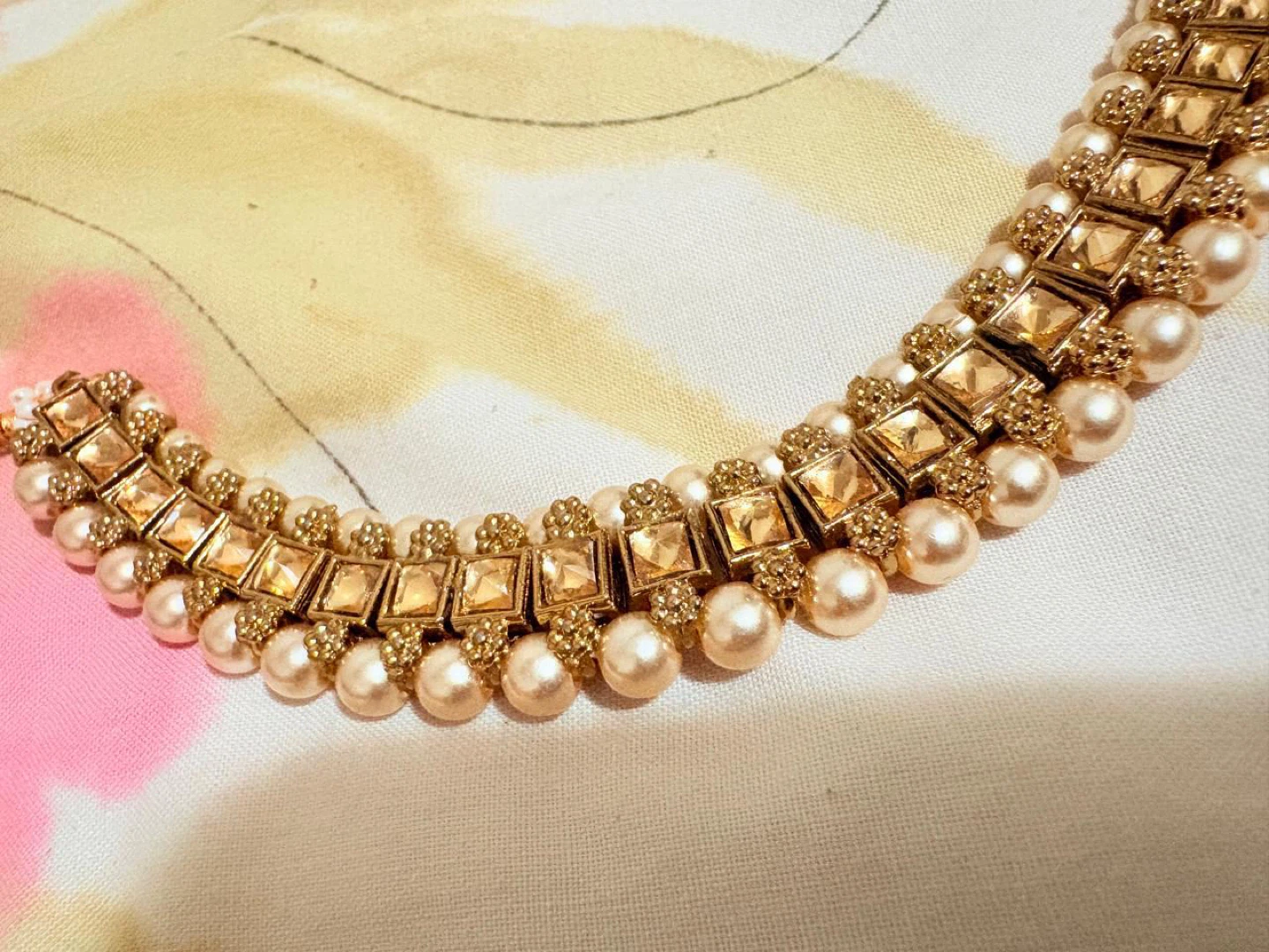 Gold-toned Pearl and Jewel Choker Necklace - photo 2