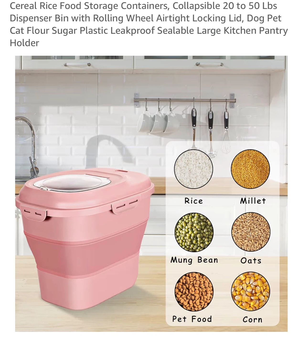 Collapsible Food Storage Bin with Rolling Wheel - photo 2