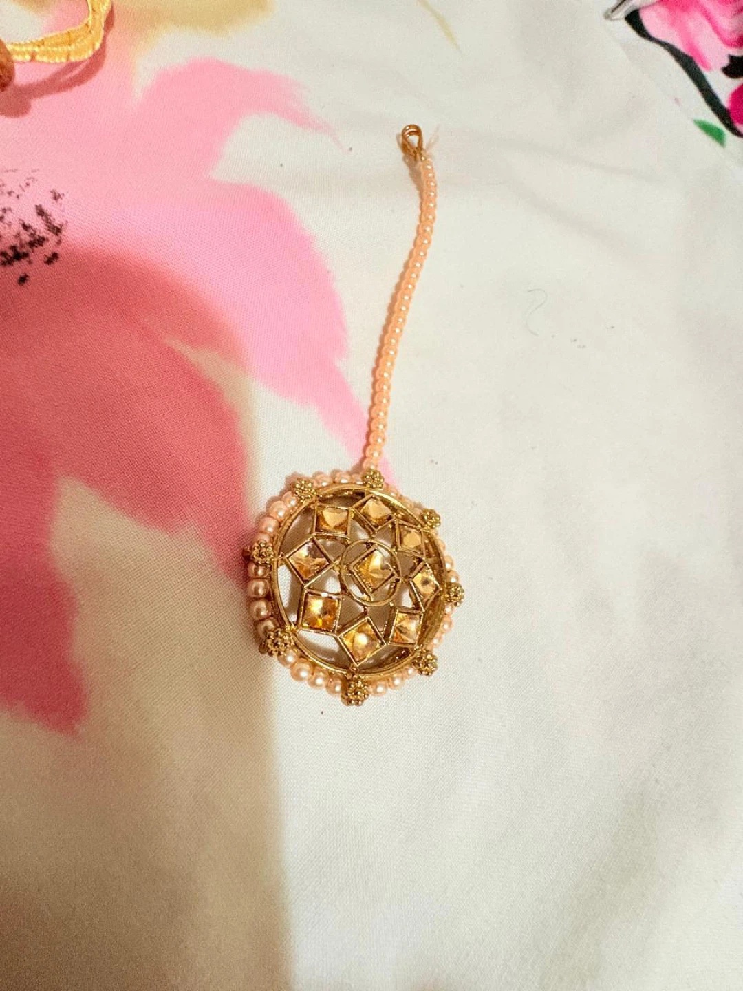 Gold-toned Maang Tikka with Pearls and Stones
