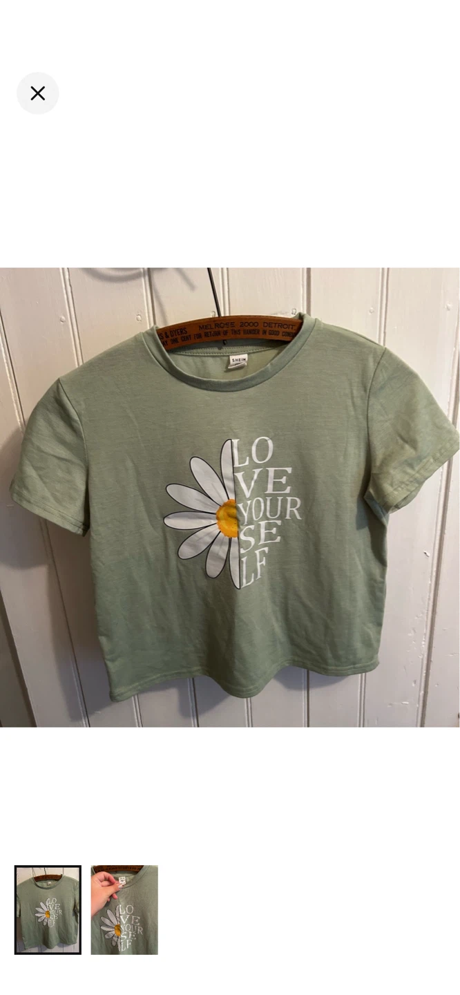 SHEIN Green Daisy "Love Yourself" Graphic T-Shirt - Size 12