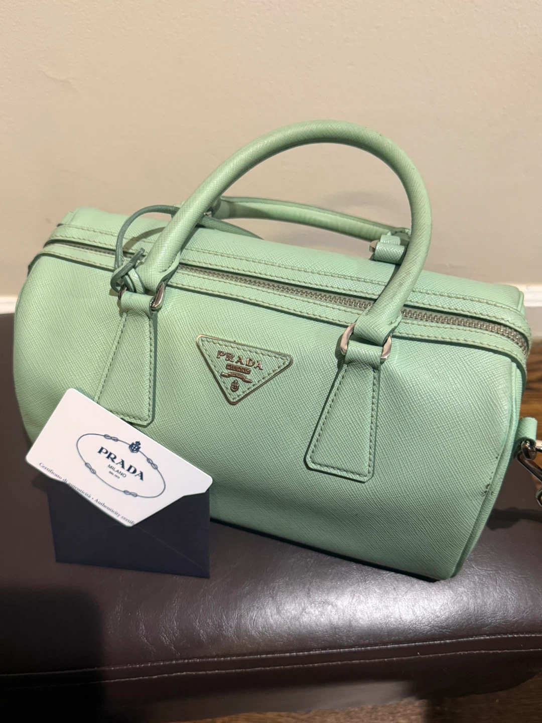 Prada Saffiano Leather LUX Style Mint Green 2 way Shoulder Bag