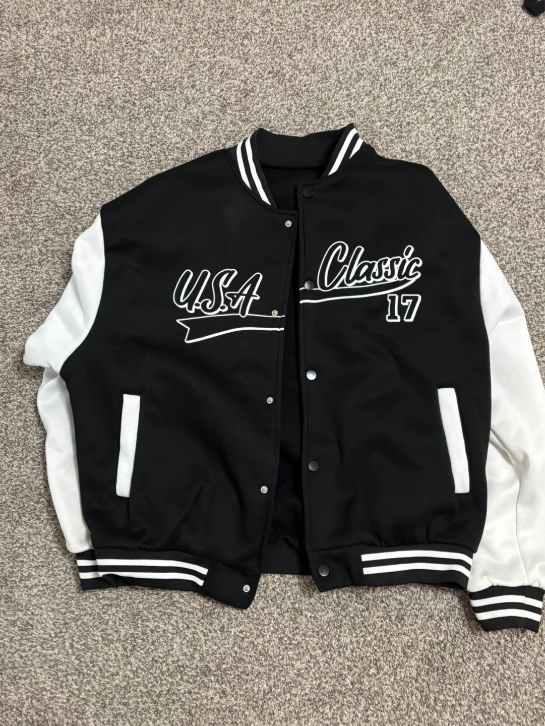 Black and White "USA Classic 17" Varsity Jacket