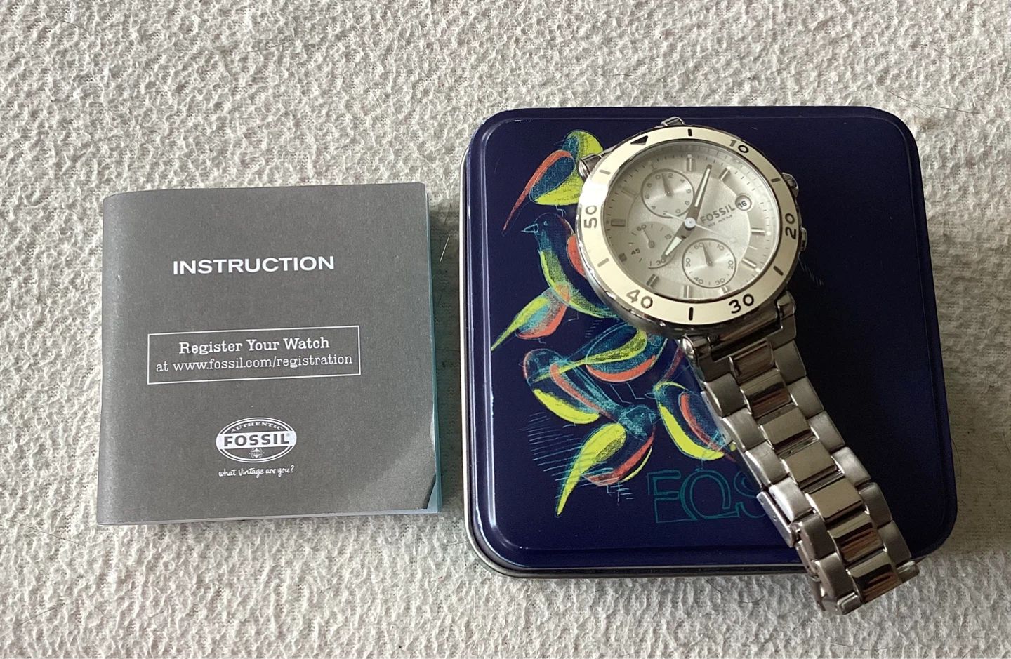 Fossil Chronograph Watch with Tin and Instructions